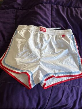 Diesel White Mesh Lined Shorts with Yellow Tag Accents.. Size XL.. $60